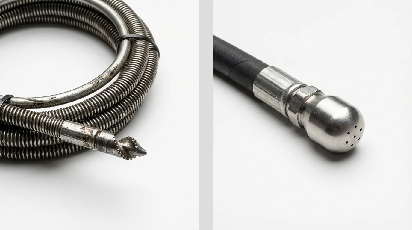 Drain snake cable and hydro jetting nozzle used for drain cleaning in Trinidad, CO
