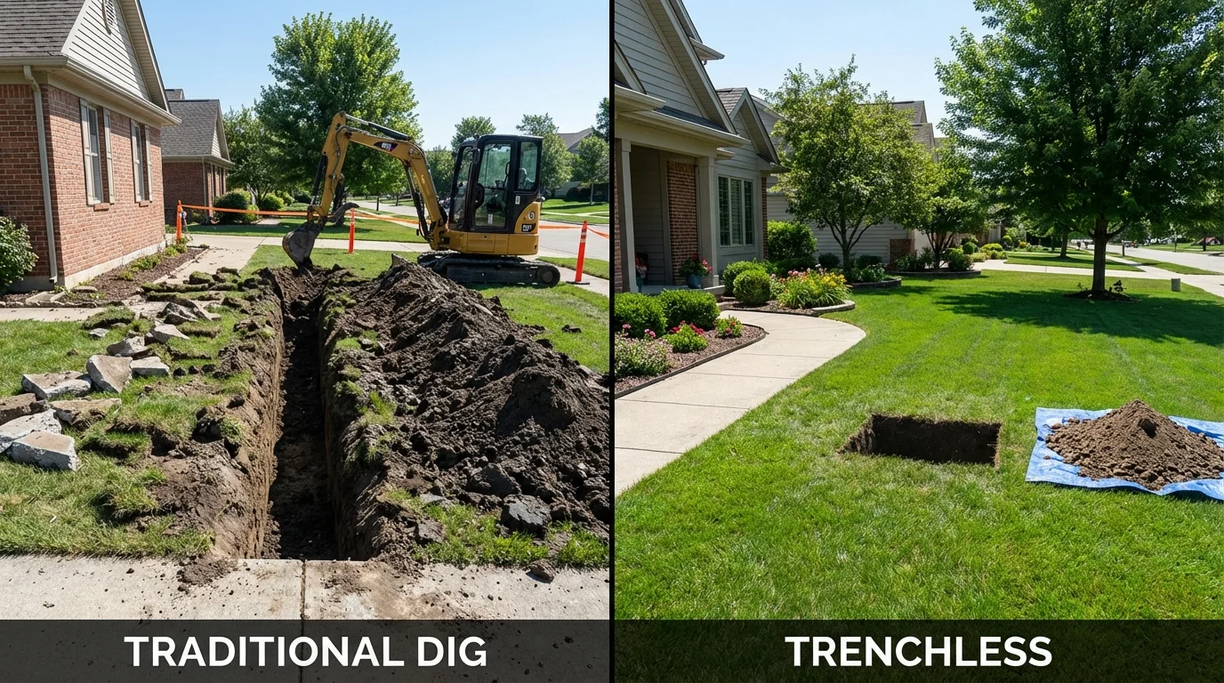 Trenchless sewer repair with minimal yard damage versus traditional excavation in Trinidad, CO
